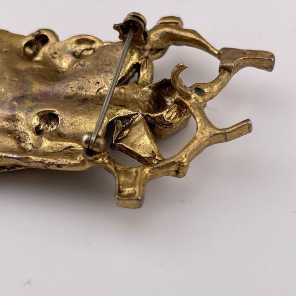 Vintage Modernist Israel Designer Igael Tumarkin Brutalist Gold Wash Tone Brooch - Picture 9 of 10